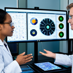 A diverse group of professional scientists, including biologists and data scientists, collaboratively working in a state-of-the-art research laboratory. Large, futuristic screens display intricate biological data visualizations and complex algorithms. The atmosphere is one of focused innovation and discovery, reflecting the acceleration of scientific insights. The scientists are fully clothed in professional lab coats and modest attire, engaged in discussion and analysis. Perfect anatomy, correct proportions, natural pose, well-formed hands, proper finger count, natural body proportions, professional photography, high quality, safe for work, appropriate content, family-friendly.